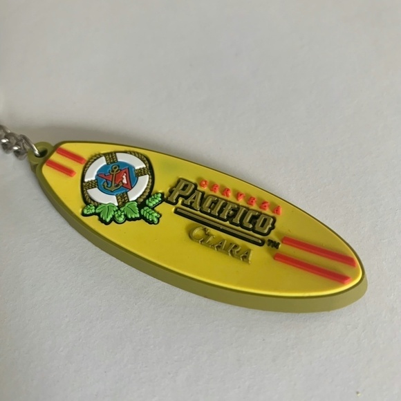 Pacifico Beer Cerveza Clara Surfboard Keychain Yellow Rubber Key Fob Keychain 3” - Picture 6 of 7